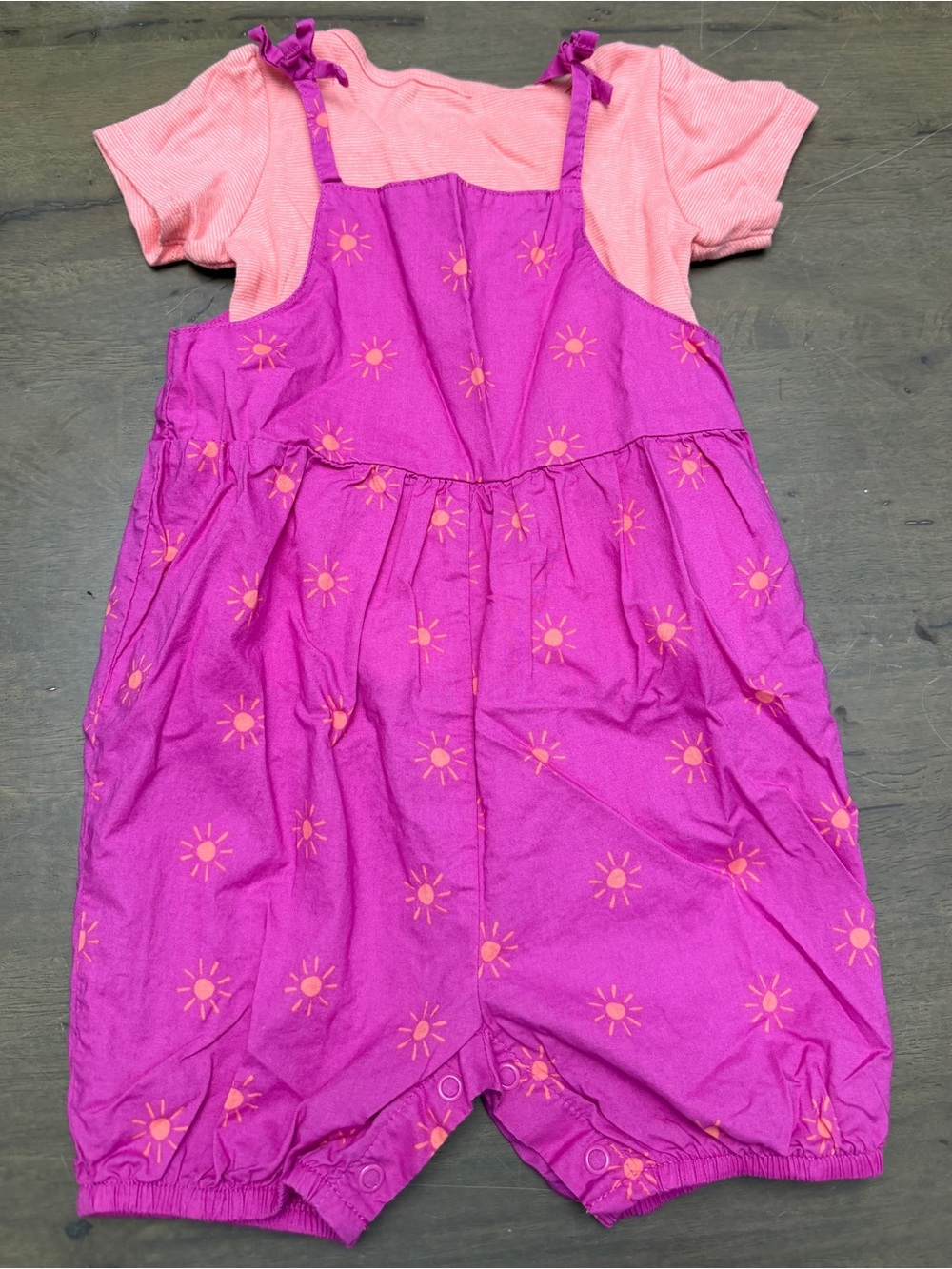 Orange & Magenta Sun Print Romper/Shirt Set